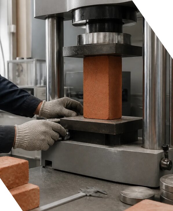 Проверка прочности кирпича в лаборатории в Нижнеудинске